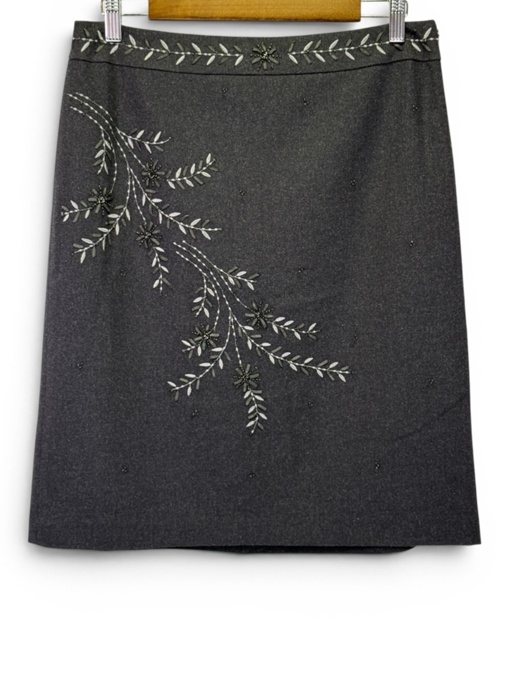 Ann Taylor Gray Wool Blend Beaded Embellished Lined  Petite Skirt Size‎ 10P